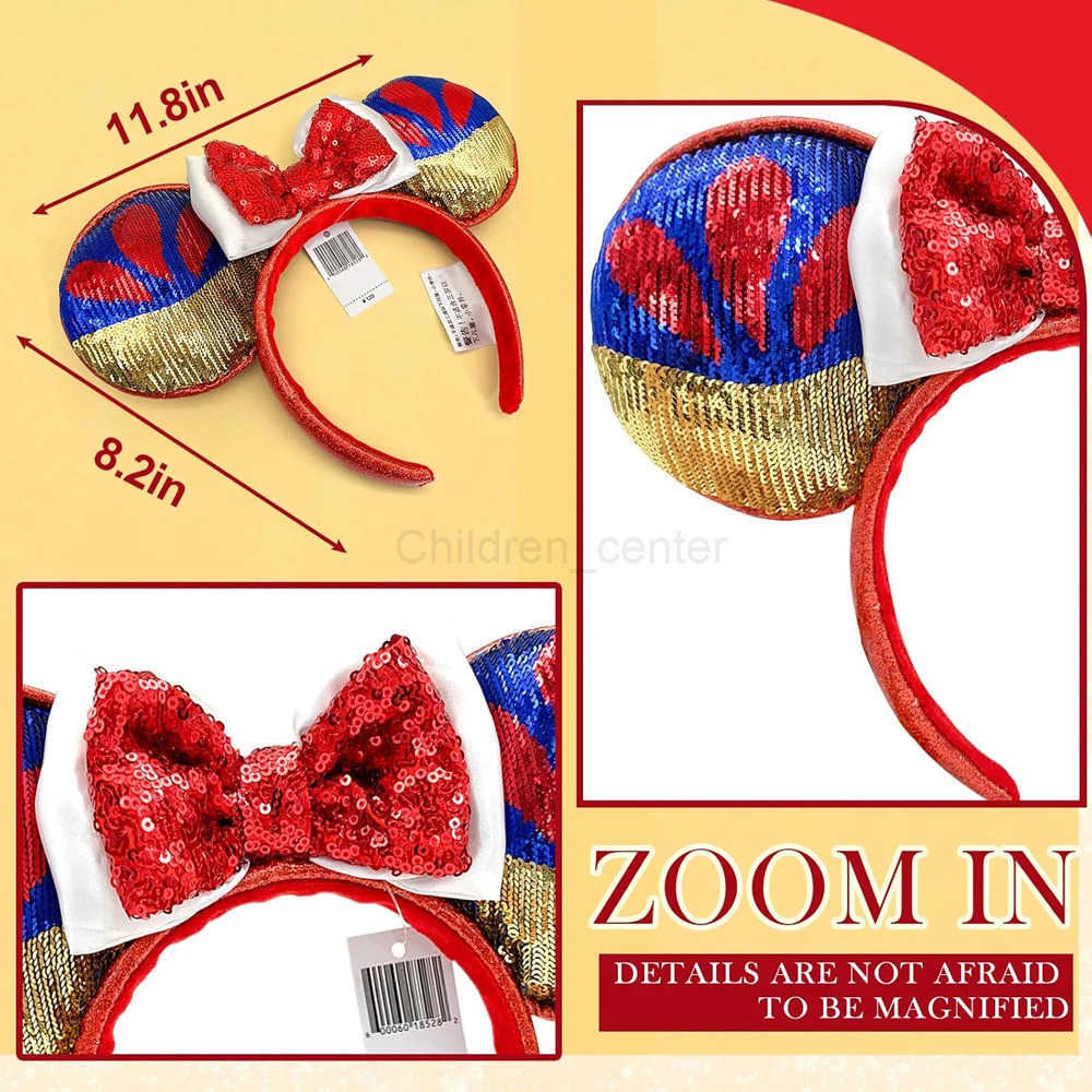 Disney Princess Mickey Mouse Headband Disneyland Minnie Ears Sequins Bow Headwear Kids Girl Toys Decoration H251220