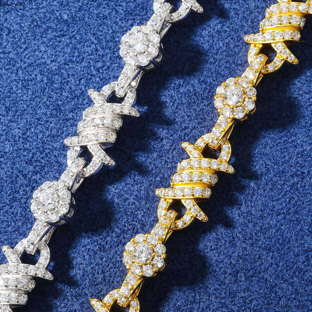 Fashion Unisex Jewelry 10mm 925 Sterling Silver VVS Diaspore VVS Moissanite Iced Thorn Flower Halo Chain Bracelet