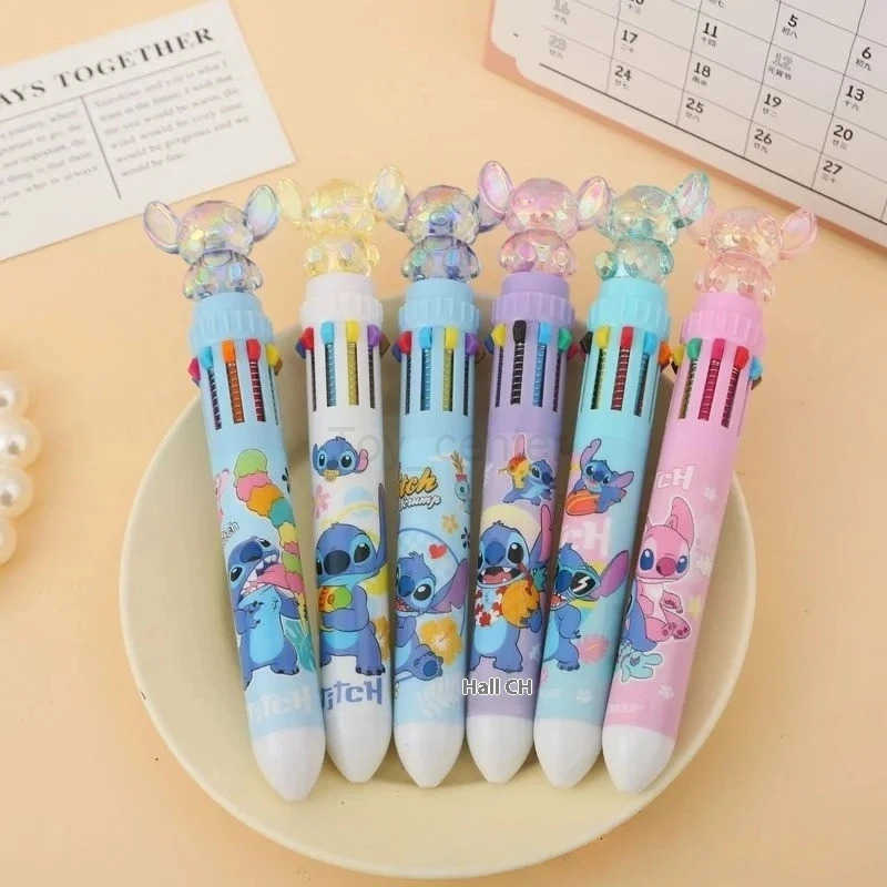 Disney Stitch Ballpoint Pen 36pcs Cartoon Lilo Crystal 10 Color Marker 07mm Student Graffiti School Childrens Stationery Gifts H251220