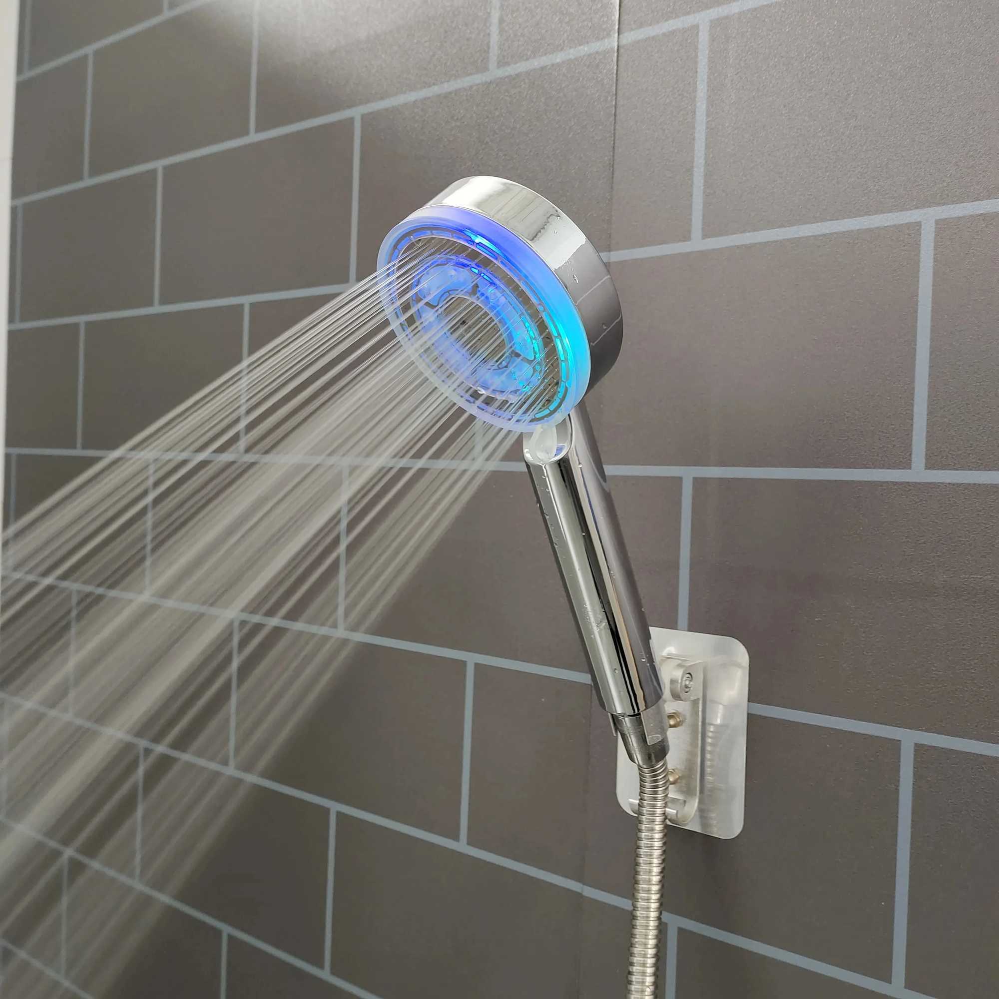 5 Modes Temperature Control Colorful Shower Head 3/7 Color Change LED Spray Nozzle Silver High Pressure Rainfall Bathroom Shower C251220