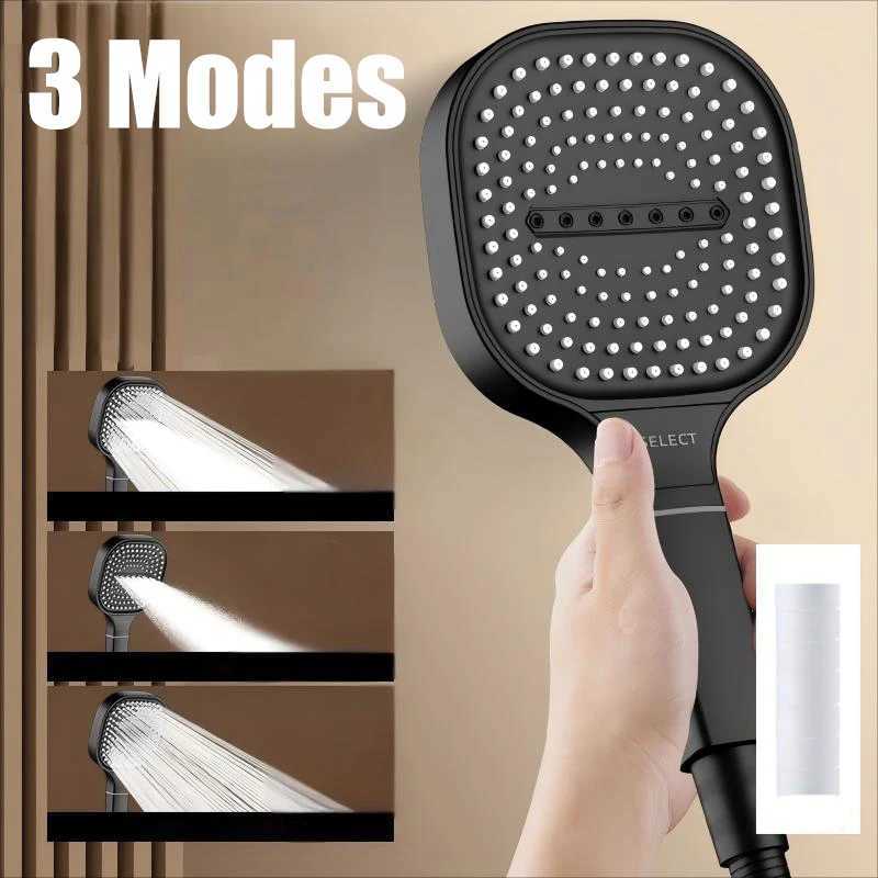 13CM Big Panel High Pressure Shower Head with Filter 3 Modes Large Flow Spray Rainfall Nozzle Square Bathroom ShowerHead C251220