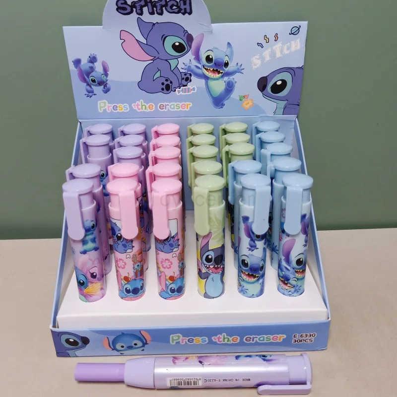 Disney 30Pcs Stitch Lipstick Modeling Eraser Lilo Stitch Cartoon Cute Student Supplies Stationery Wholesale H251220