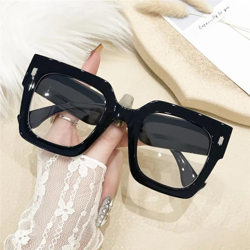 Oversized Transparent Computer Glasses Frame Anti Blue Light Blocking Glasses Large Frame Black Leopard Glasses Clear Lenses 251219