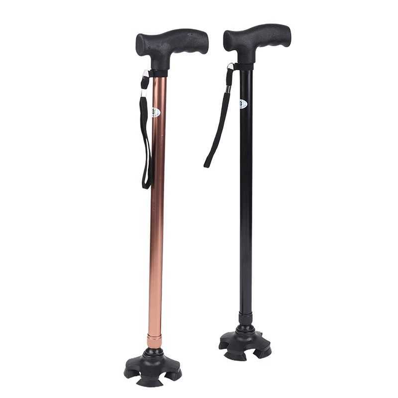 Old Man Non-slip Walking Stick T Handle Retractable Aluminum Alloy Canes Folding Crutch Hiking Elderly Walk Trekking Pole G251220