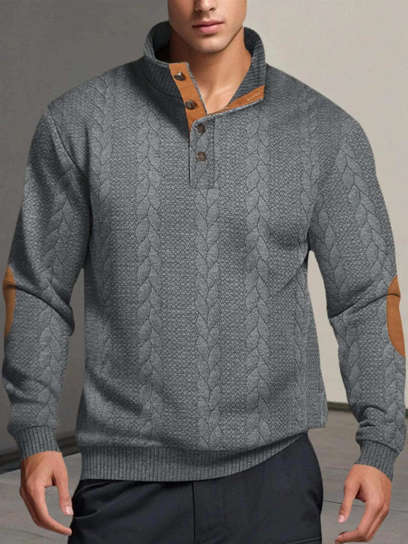 Autumn Knitted Jacquard Pullover Mens Casual Fleece Sports Longsleeved Sweatershirt Button Stand up Half Turtleneck Sweaters 251219