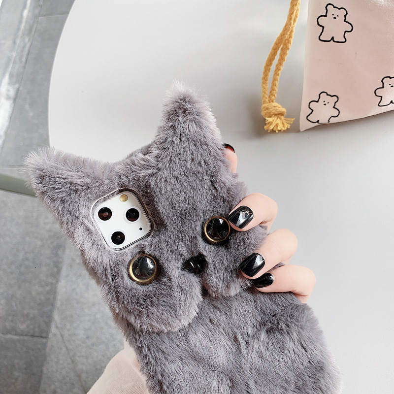 3D Plush Cat 16 Pro Max Apple 17 Phone Case Compatible with iPhone 15 Cute Cartoon 13 Winter Soft