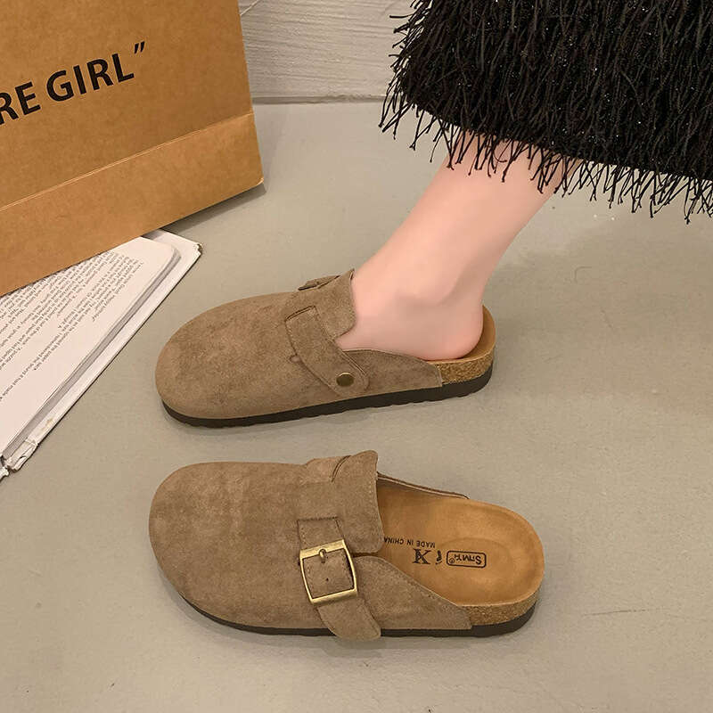 2025 Spring Summer New Retro Thick-Soled Closed-Toe Birkenstock Style Half Slippers Slip-On Versatile Lazy Shoes for Women