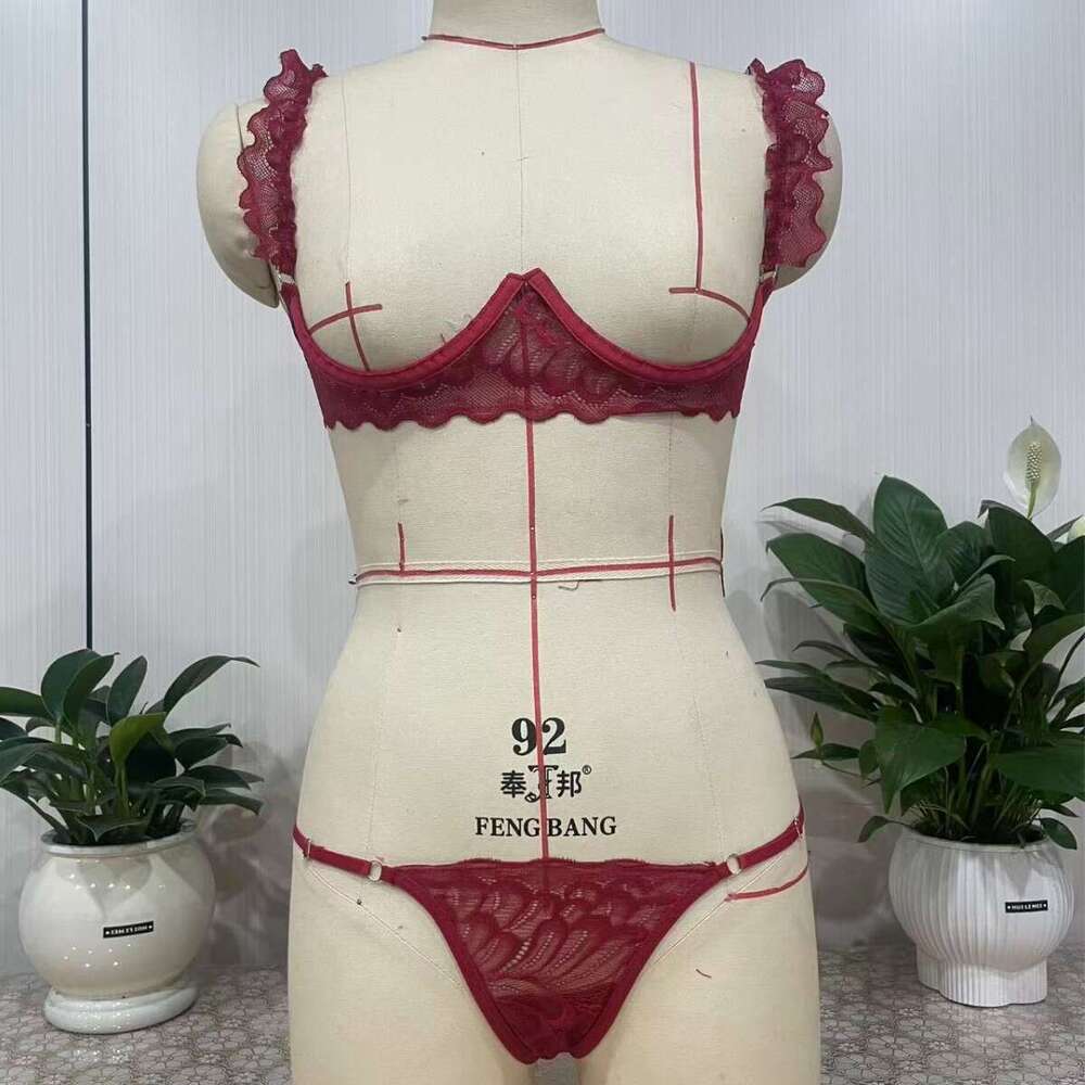 European and American Style Lingerie No Need to Take Off Chest Exposing Open Crotch Pure Desire See-through Lace Trim Purple Sexy Bra Set - view 4
