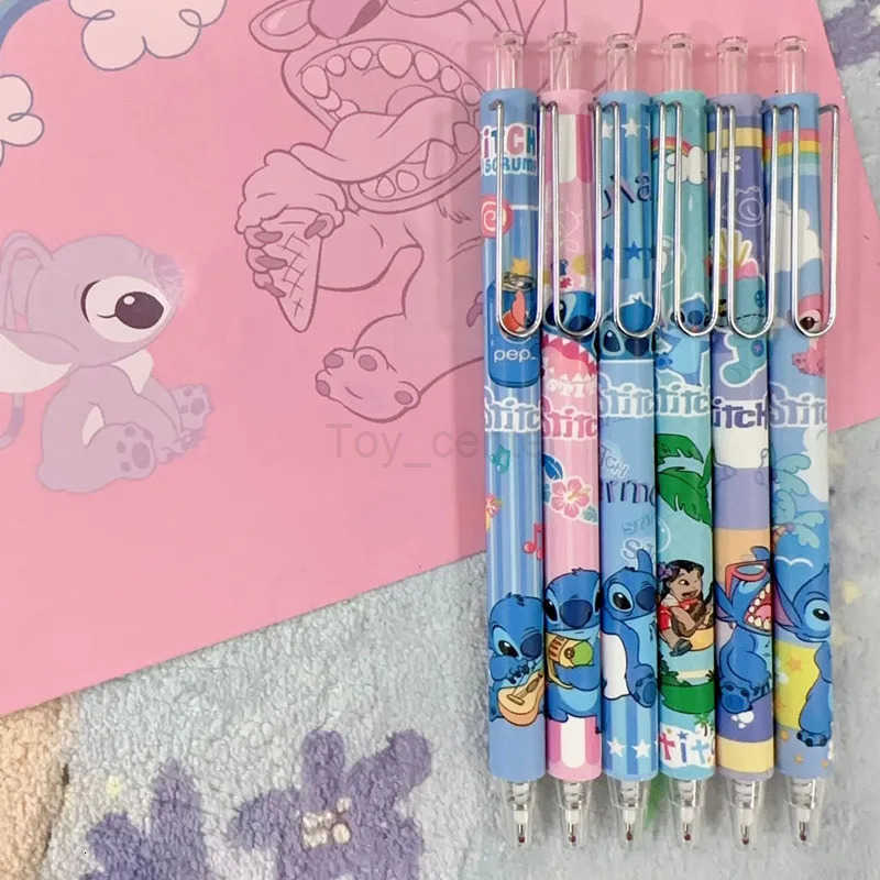 Disney 1/4pcs Anime Stitch Pen Kawaii Lilo Stitch Black Neutral Pen Cartoon 05mm Press Gel Pen Student Stationery H251220