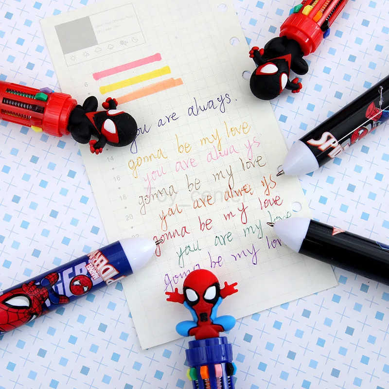 Disney 6/36pcs SpiderMan10 Color Ballpoint Pen Student Ball Pen Multi-color pen Stationery Office School Supplies wholesale H251220