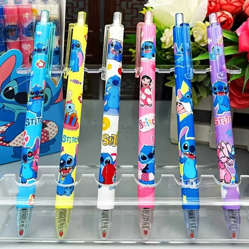Disney Stitch Gel Pens12pcs Cartoon New Pressing Pen Black Water Ink 05mm Cute Signature Pen Stationery Student Gift H251220