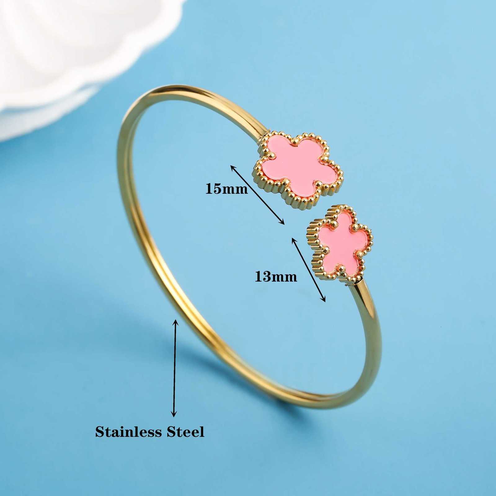 8 Colors Hot Sale Five Flower Stainless Steel Open Bangle Classic Luxury for Woman Girl Anniversary Wedding Jewelry C r M251220