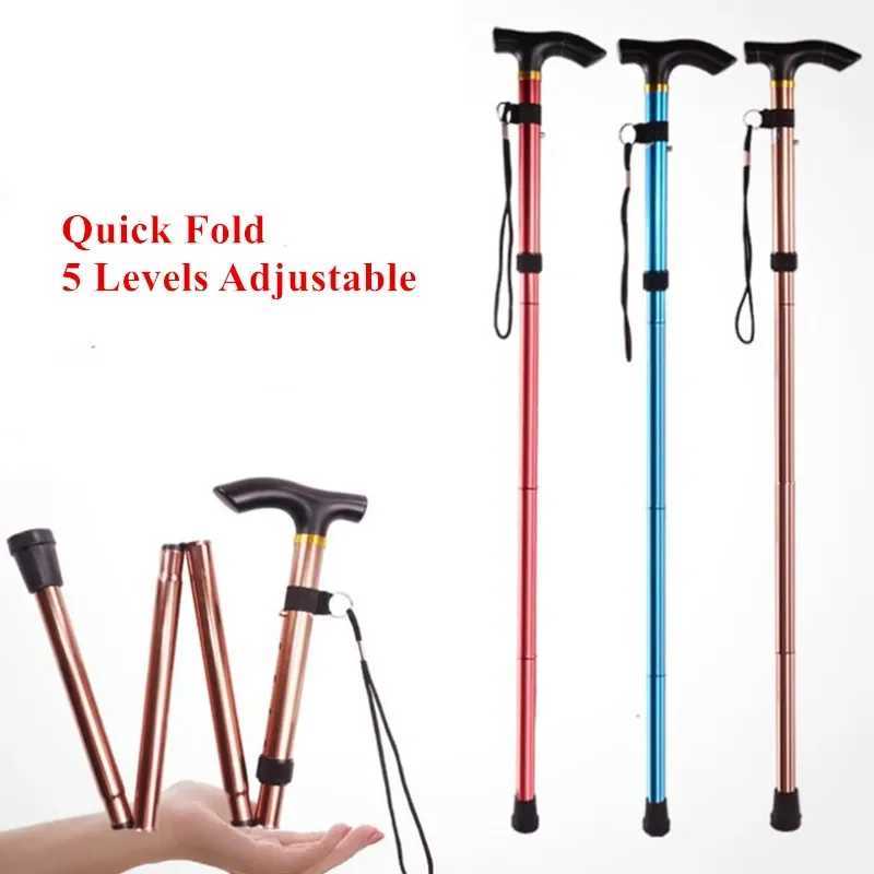 Multifunction Walking Stick Trekking Poles Telescopic Fold Crutches Hiking Stick Crutch Elderly Metal Stick Walking Cane Outdoor G2512201