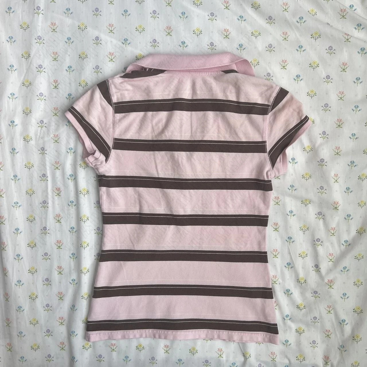 Stripes Maiden Chic Vintage Sweet Clothing Y2K Elegant Woman T-shirts Cute Slim Aesthetic Polo Tops Classic Harajuku Fashion Tee 251219