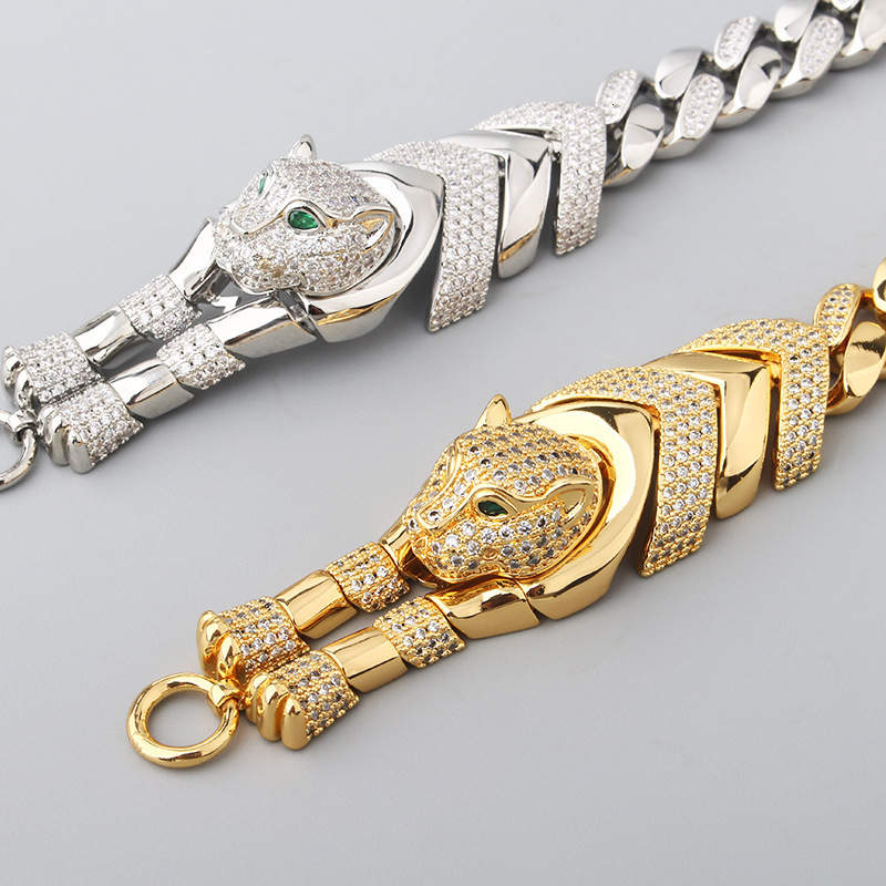 Attract Luck Jewelry And Fashion Hip-Hop Unisex Accessories Green-Eyed Leopard Bracelet Micro-Paved Zircon Cheetah Jewelry Wholesale