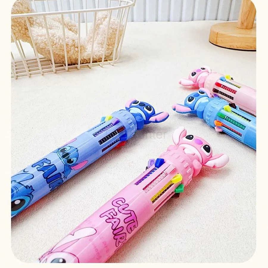 Disney 1PC Stitch 10-Color Ballpoint Pen Multi-Function Multi-Color Push-Button Pen 05mm Stitch Colorful Gel Pen H251220