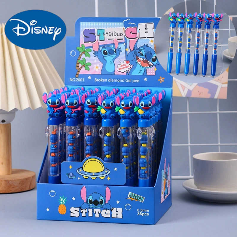 Disney 36pcs Gel Pens Stitch Suit Black 05mm Super Cute New Dolls Stacked Fun Diy Beaded Office Stationery Student Supplies H251220