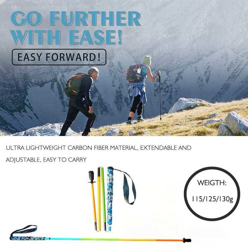 Colorful 5-Section Foldable Trekking Poles Ultra Light Hiking Sticks Portable Full Carbon Fiber Outdoor Walking Sticks Cane G251220