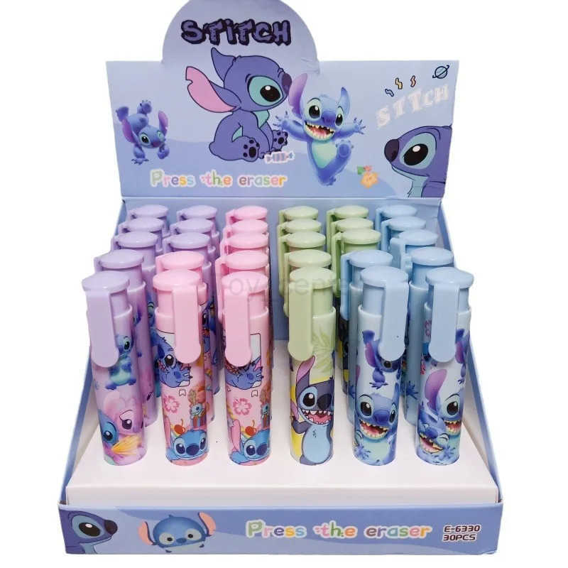 Disney 30Pcs Stitch Lipstick Modeling Eraser Lilo Stitch Cartoon Cute Student Supplies Stationery Wholesale H251220
