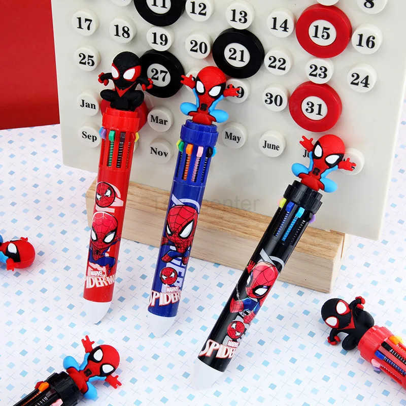 Disney 6/36pcs SpiderMan10 Color Ballpoint Pen Student Ball Pen Multi-color pen Stationery Office School Supplies wholesale H251220