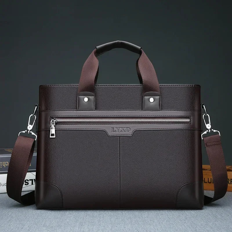 Mens PU Leather Briefcase Waterproof Anti-Theft Laptop Bag for Business Office Travel - Document Organizer Shoulder Bag 251218