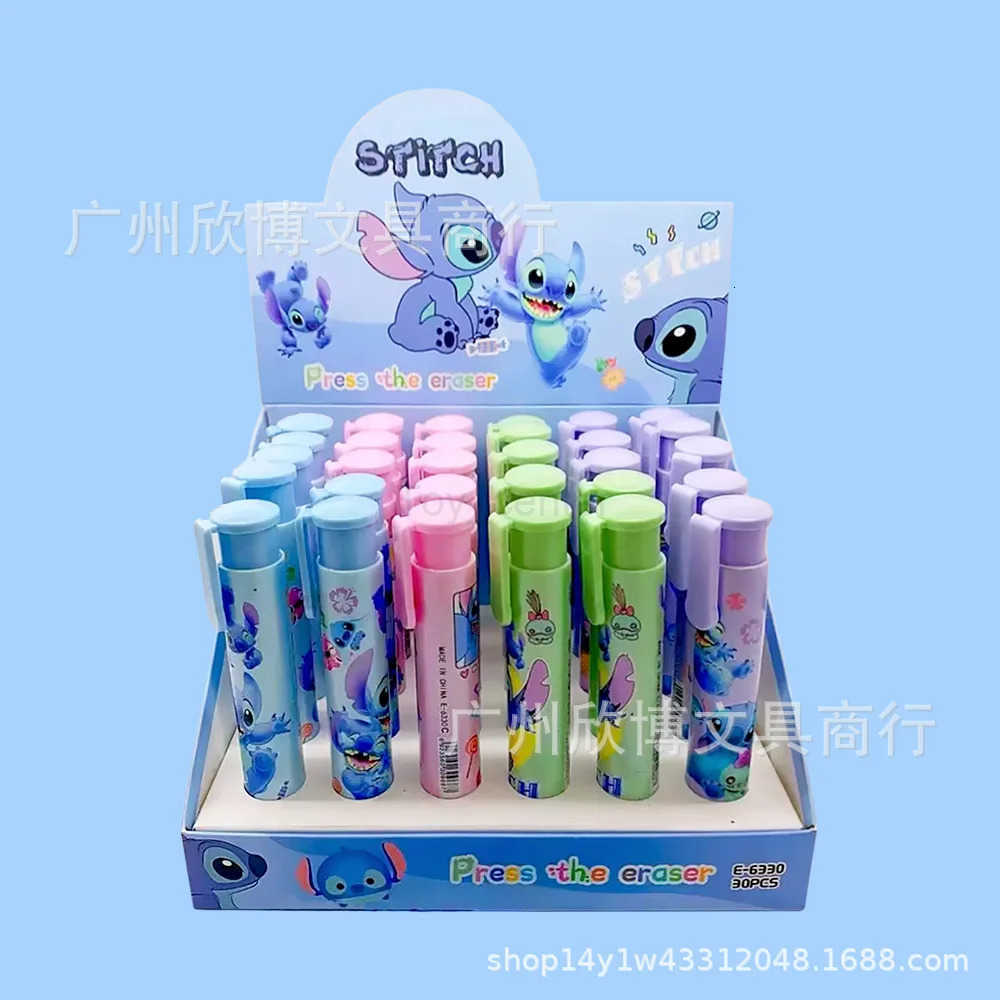 Disney 30Pcs Stitch Lipstick Modeling Eraser Lilo Stitch Cartoon Cute Student Supplies Stationery Wholesale H251220