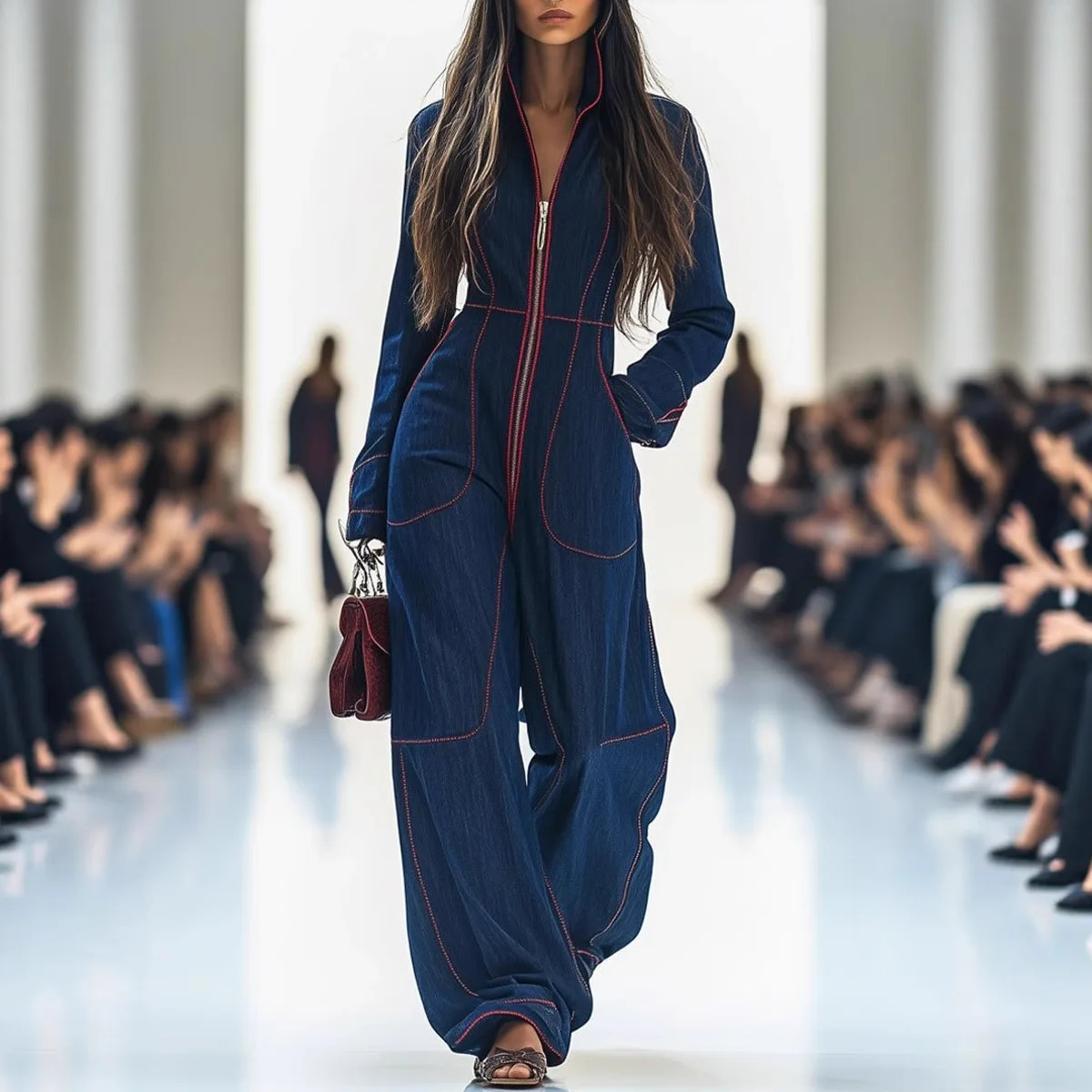 2025 Autumn Zippered Stand Collar Long Sleeve Womens Office Commuting Loose Jumpsuit Completo Mujer Enterisos Elegantes De 251219