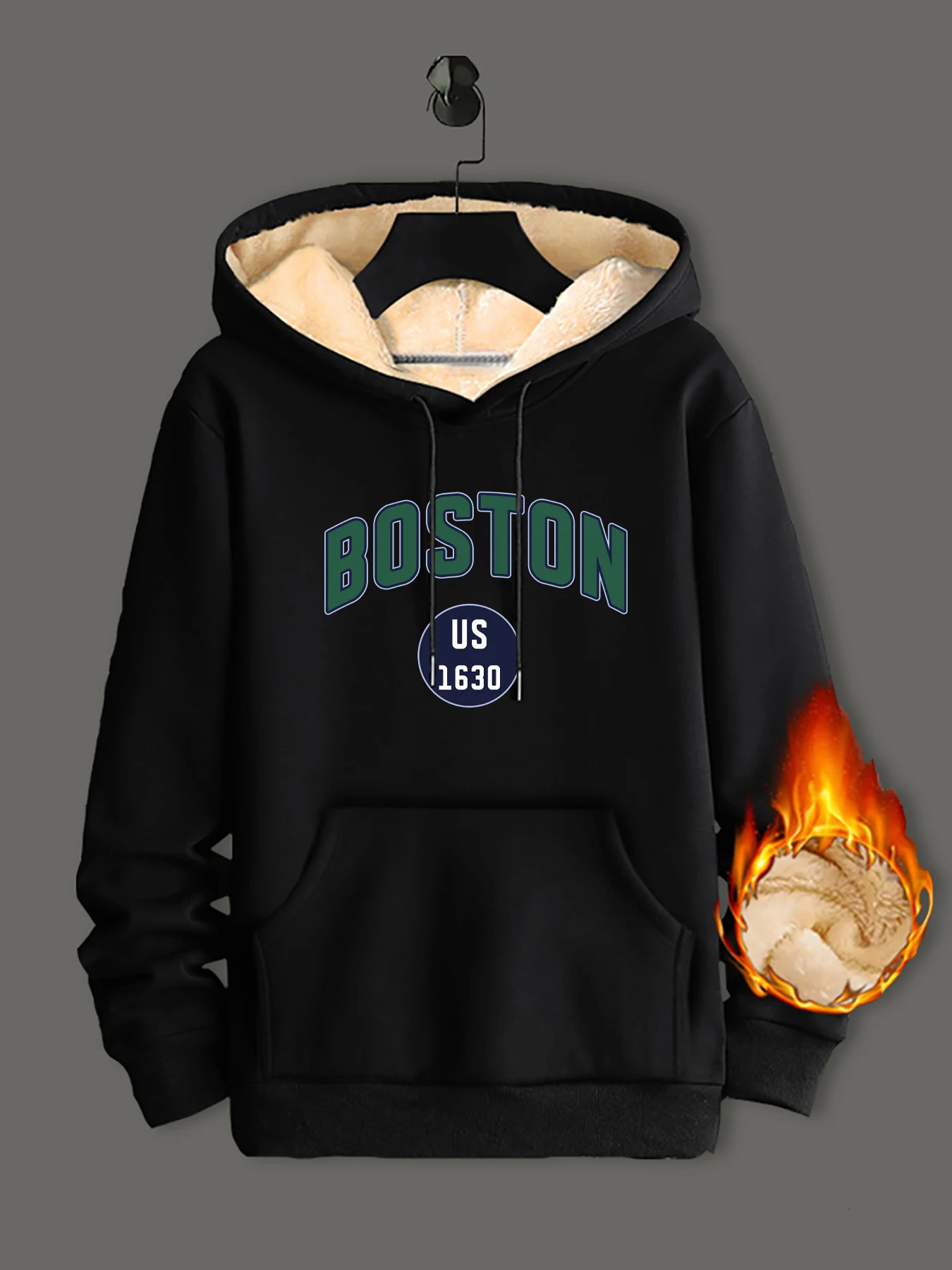 Winter Lambswool Hoodies Thicken Warm Windproof Sweatshirts Print Hooded Pullover Loose Men Women Black 251219