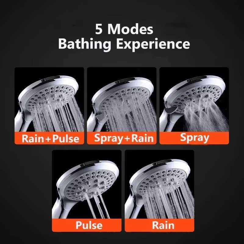 High Quality 5 Modes Round Rain Shower Head with Hose Sets Shower Holder for Bathroom Shower Accessories Douche C251220