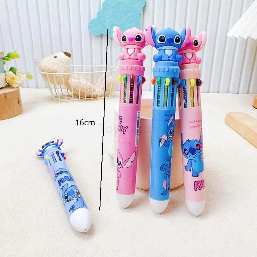 Disney 2 pcs Stitch 10-Color Ballpoint Pen Multi-Function Multi-Color Push-Button Pen 05mm Stitch Colorful Gel Pen H251220