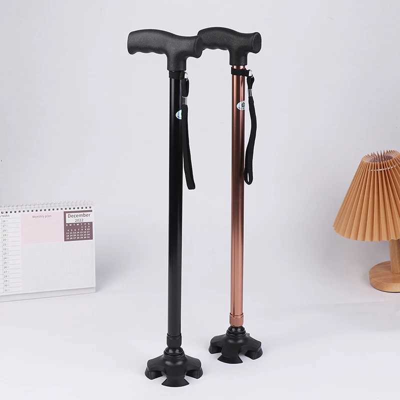 Old Man Non-slip Walking Stick T Handle Retractable Aluminum Alloy Canes Folding Crutch Hiking Elderly Walk Trekking Pole G251220