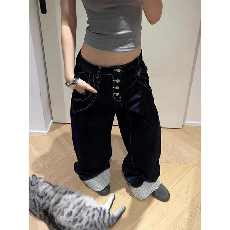 ZHIZOU Women Black Gothic Y2k Emo Cargo Jeans Oversize Jean Pants Vintage Harajuku Japandi Style Alternative Baggy Denim Trouser Z260314