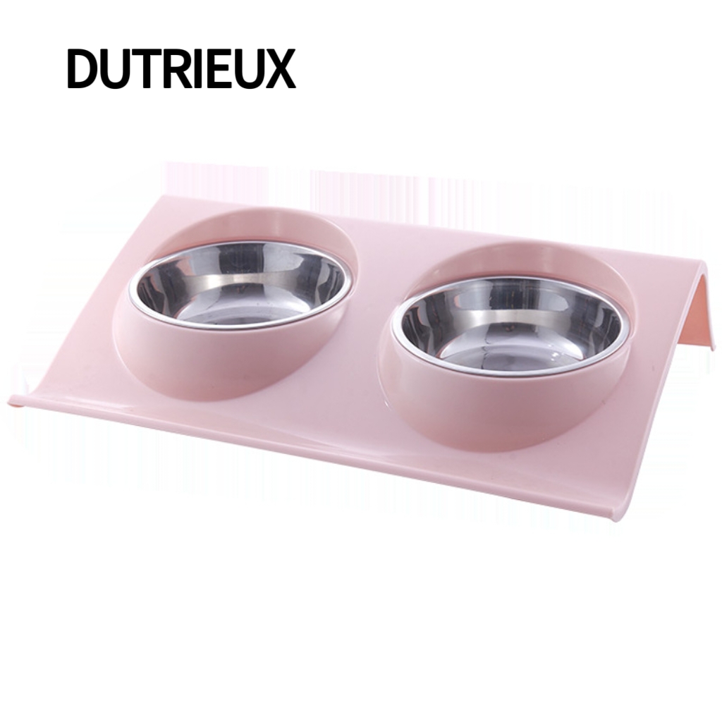 K3412 Stainless steel food and water bowl for cats, integrated neck support base, anti-tipping pet food bowl.