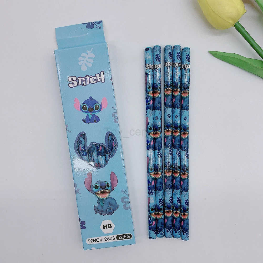 Disney 12PCS Cartoon Stitch Pencil School Supplies Kid Rubber School Supplies Pencils Pencil Roller Hb Pencils Birthday Gift H251220
