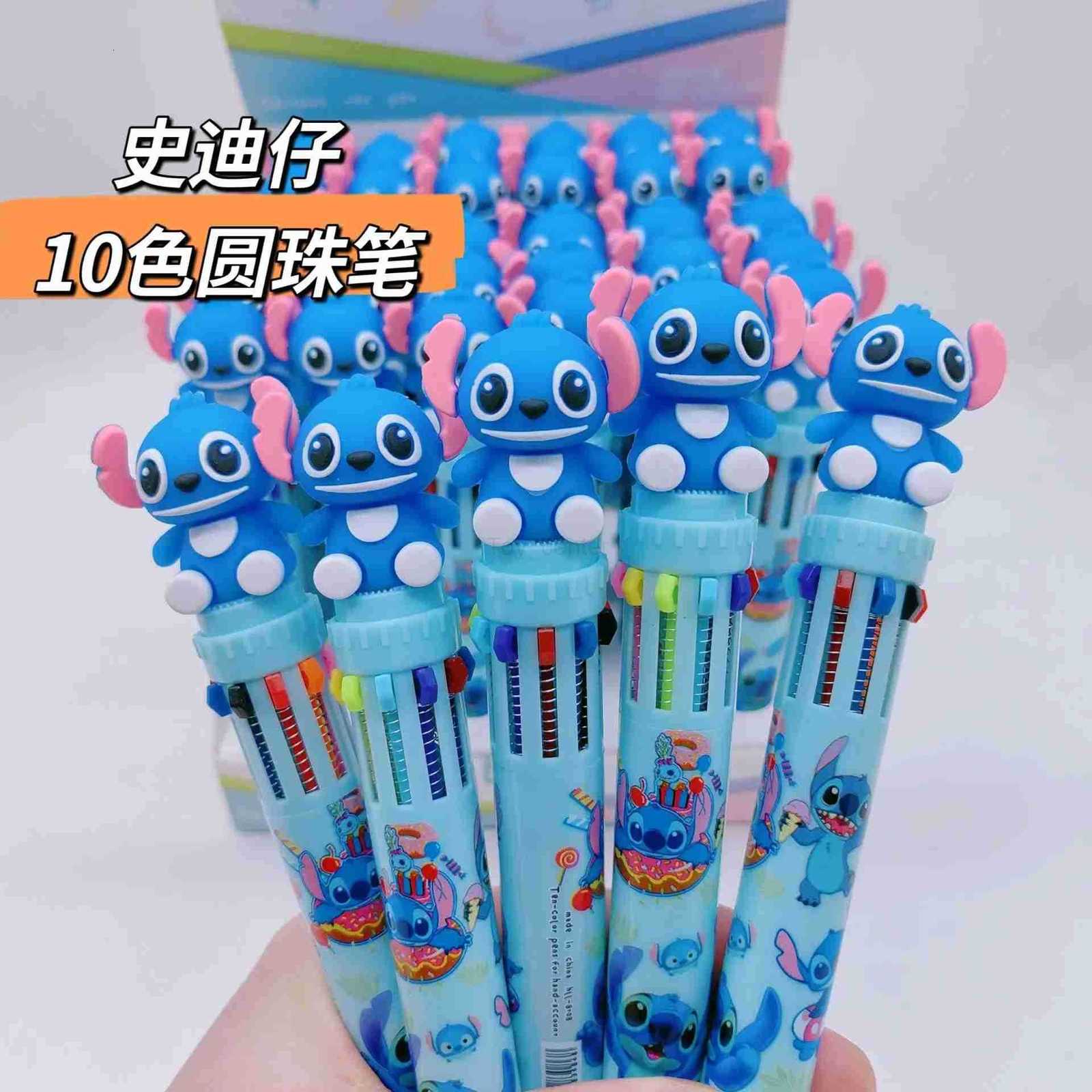 Disney Anime Stitch Figure Lilo 10 Color Press Ballpoint Pen Student Graffiti Multicolor Pen Back To School Pen Stationery Gift H251220