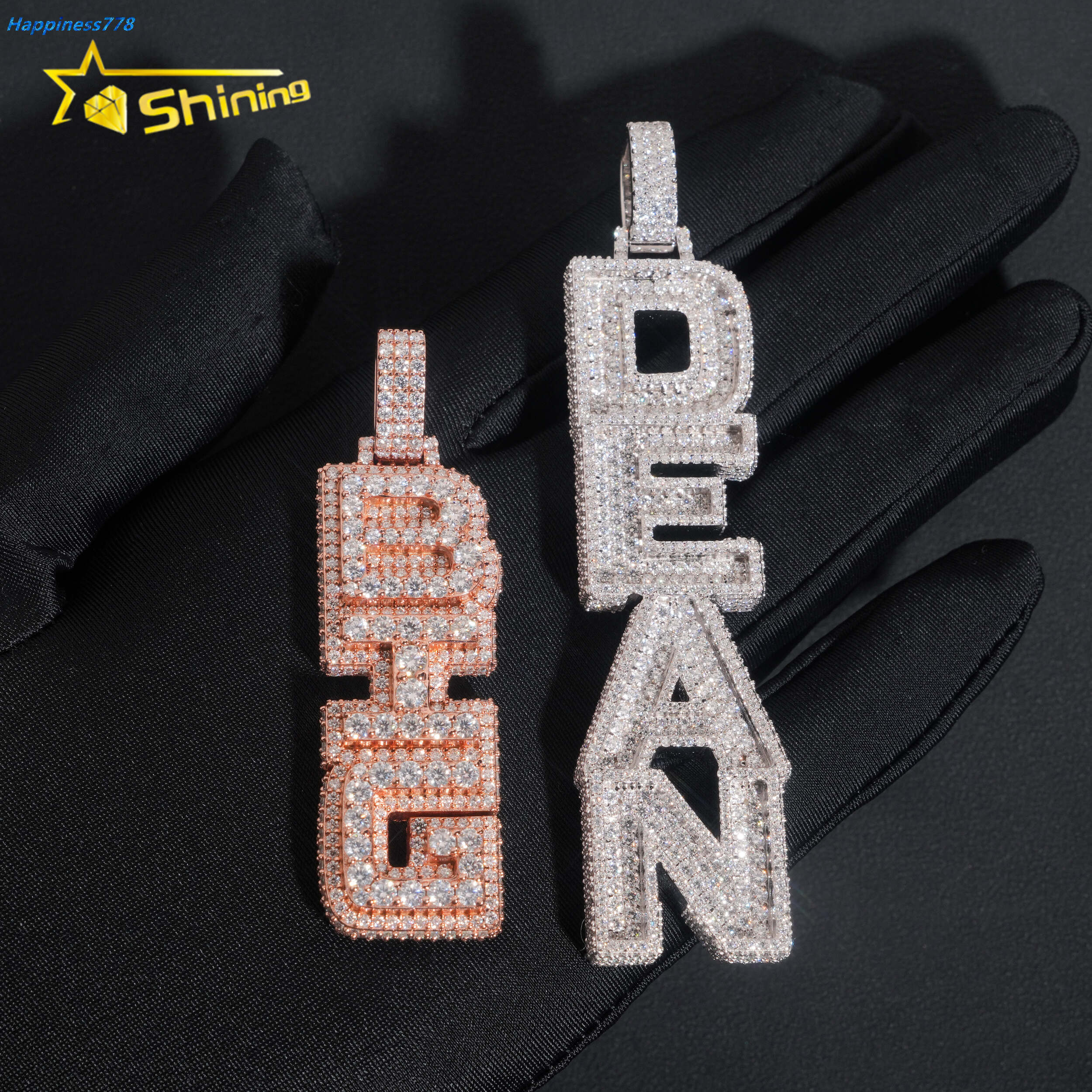 RTS Hip Hop Jewelry Pass Diamond Tester Gold Plated 925 Sterling Silver Fully Iced Out Custom Moissanite Name Letter Pendant
