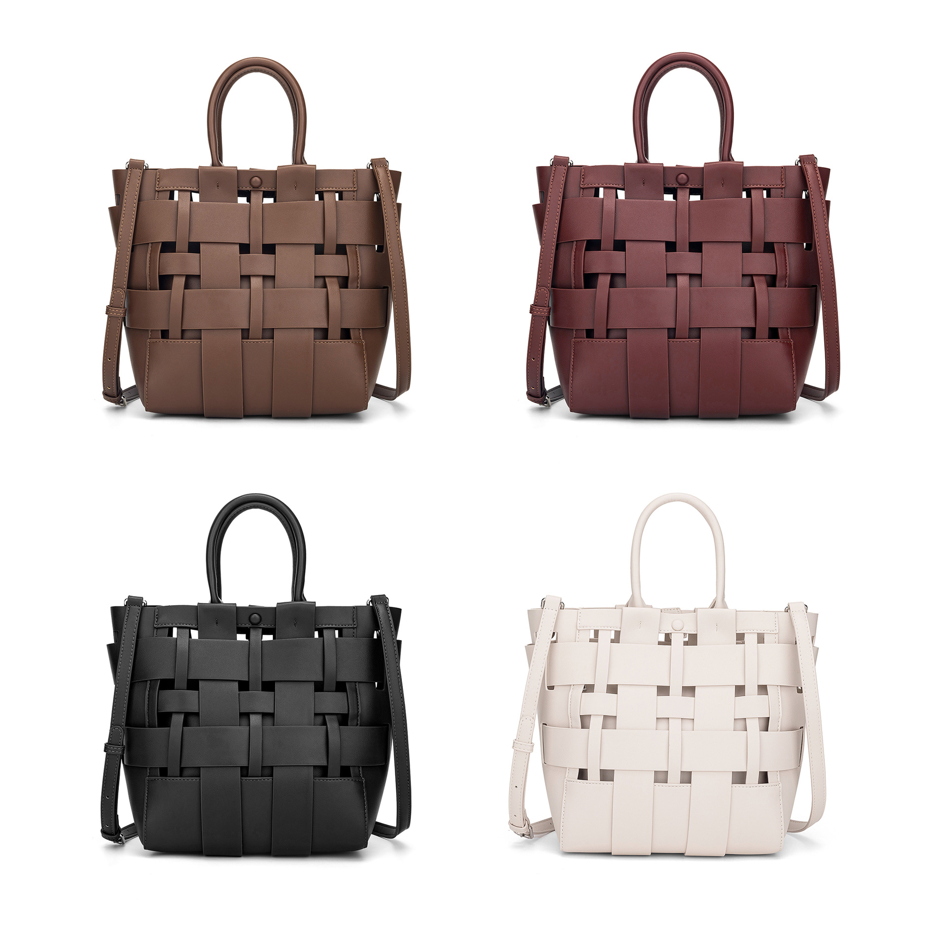 2025 New Single-Shoulder Bag, Crossbody Bucket Design Bag, Hollow-Handheld Fashion Tote, Casual Large-Capacity Woven Handbag