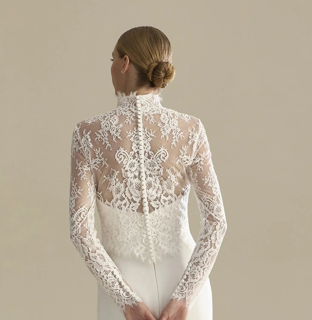 Classic Bridal Jacket High Neck Long Sleeves Lace Coat Bride Accessories For Wedding Dress Bolero Custom Made