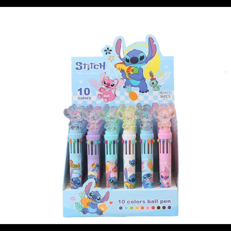 Disney Stitch Ballpoint Pen 36pcs Cartoon Lilo Crystal 10 Color Marker 07mm Student Graffiti School Childrens Stationery Gifts H251220