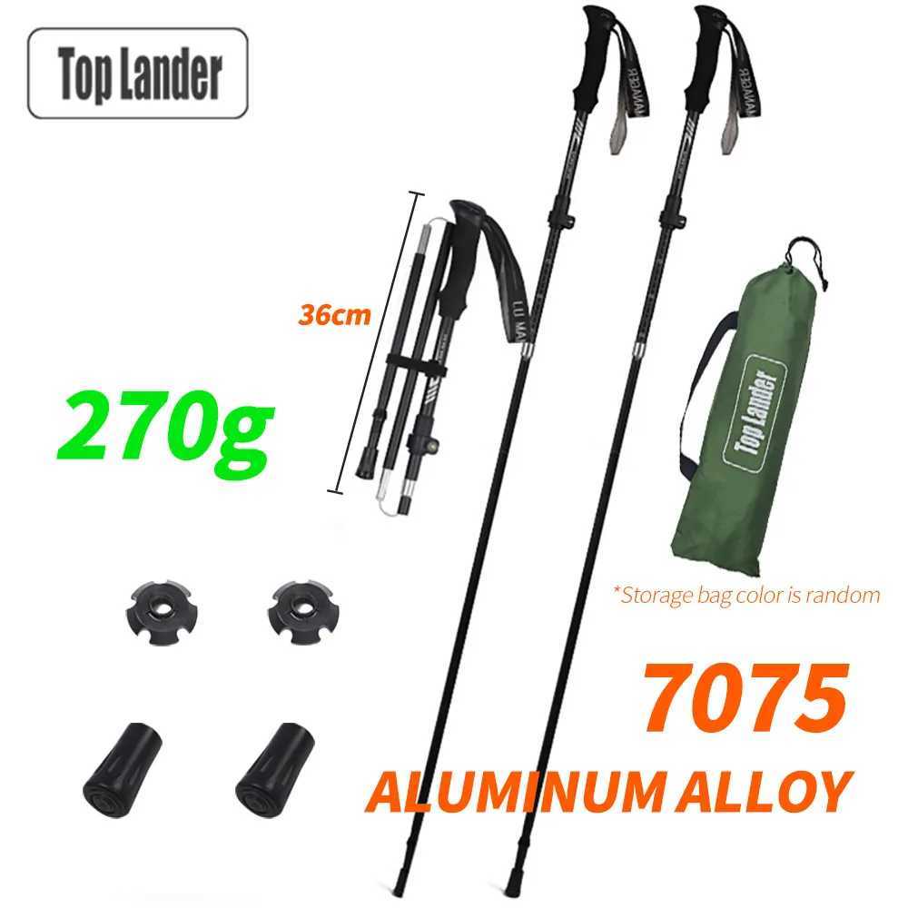 Foldable Trekking Pole 7075 Aluminum Ultralight Adjustable Hiking Walking Stick Shock Absorbing 3-Section Outdoor Climbing Staff G251220