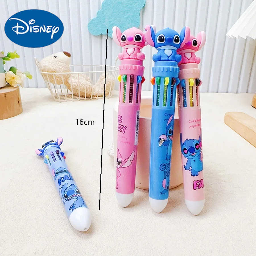 Disney 1PC Stitch 10-Color Ballpoint Pen Multi-Function Multi-Color Push-Button Pen 05mm Stitch Colorful Gel Pen H251220