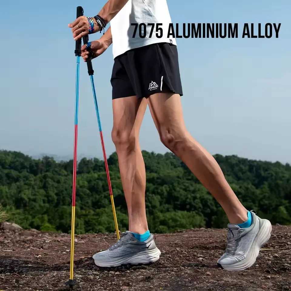 AONIJIE 2pcs Trekking Poles Folding Walking Stick Quick Lock Hiking Cane Carbon Fibers Adjustable Ultralight Walking Pole G251220
