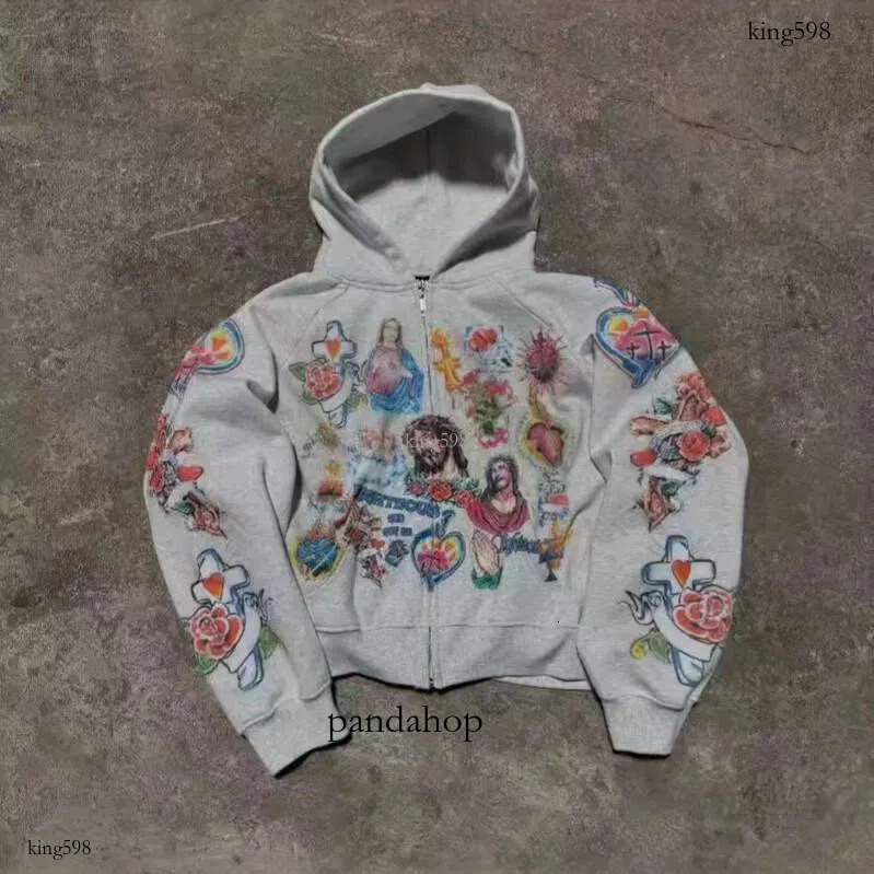 Hoodie Jacket Coat Hoodies Tracksuit Men Sweatshirt RIGHTEOUS Cartoon Print Hooded Zipper Sweatshirt Casual Loose New Stock Wholesale 71E