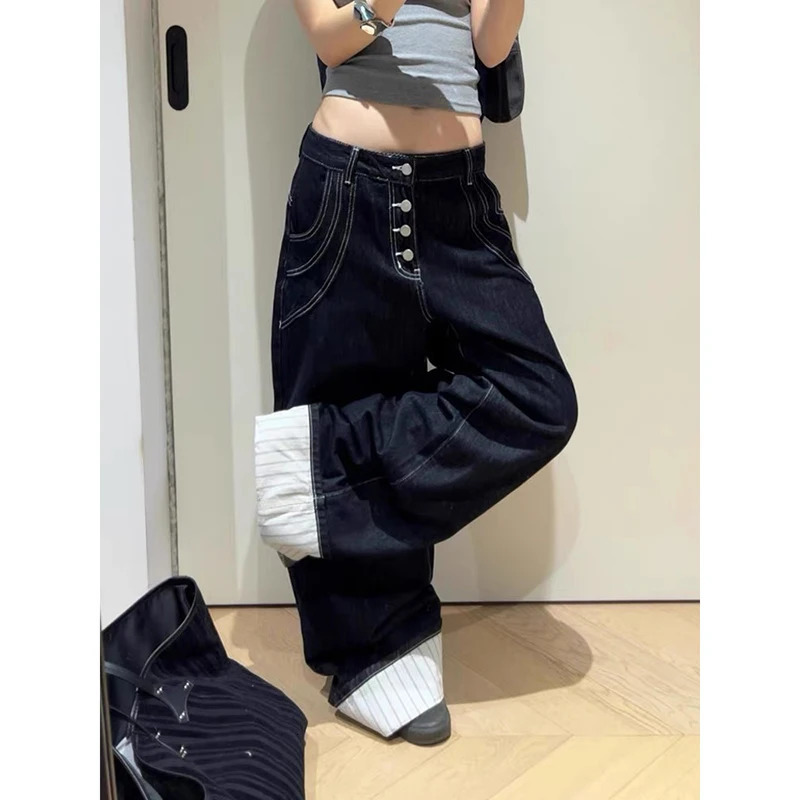 ZHIZOU Women Black Gothic Y2k Emo Cargo Jeans Oversize Jean Pants Vintage Harajuku Japandi Style Alternative Baggy Denim Trouser Z260314