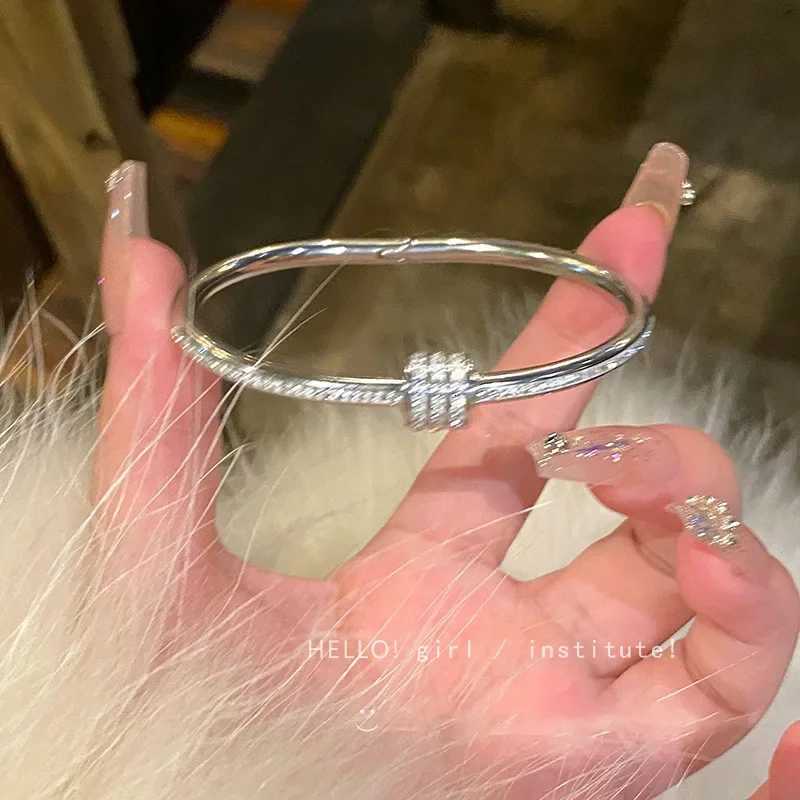 Silver Color Bangles for Women Girls Titanium Steel 18K Gold Plated Waterproof Jewelry Luxury Sparkling Zircon Bangles M251220