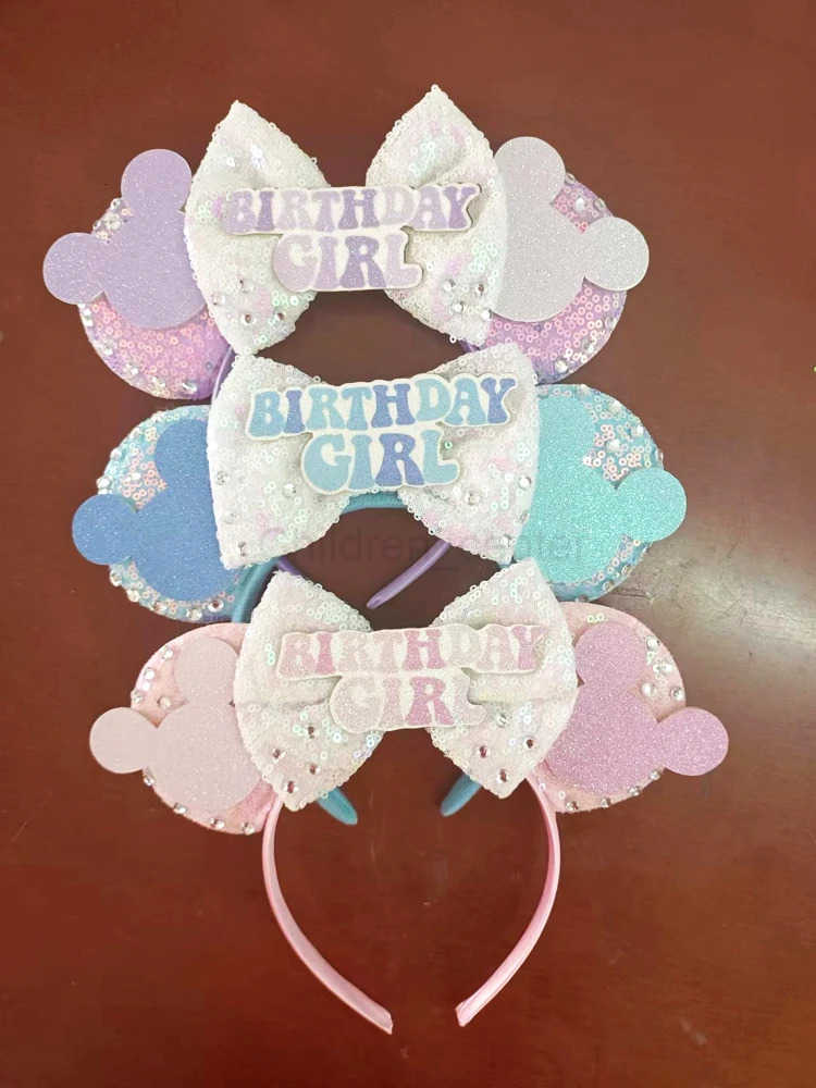 Disney Mickey Mouse Ears Headband Women Birthday Girl Sequin Bow Minnie Hair Bands For DIY Hair Accessories Kid Gift H251220