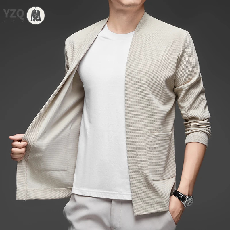 Mens Business Casual Long Sleeved Solid Color Cloak Jacket Knitted Comfortable and Fashionable All Season Versatile Top 251219