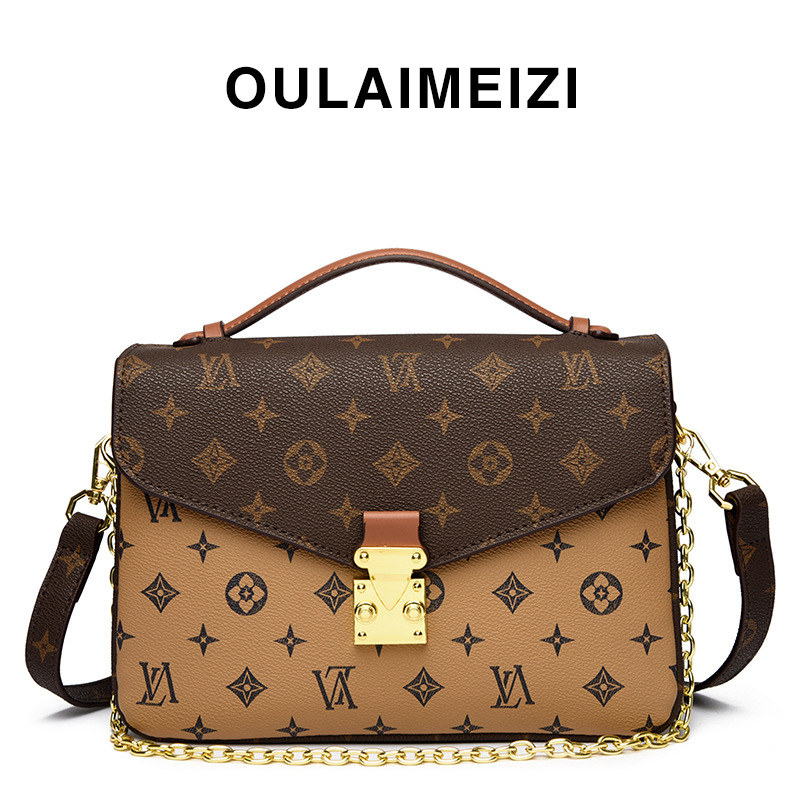 OULAIMEIZI Designer Bag 2025 new light luxury retro printed small square bag fashionable and casual cross body bag for women yellow brown