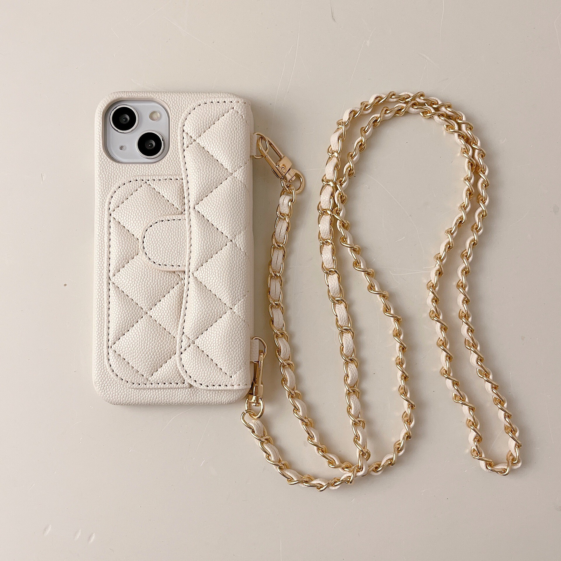 iPhone 17 Pro Max Chanel Style Card Holder Apple 16 Lychee Pattern 15 Leather Quilted 14 Phone Case Hard Export