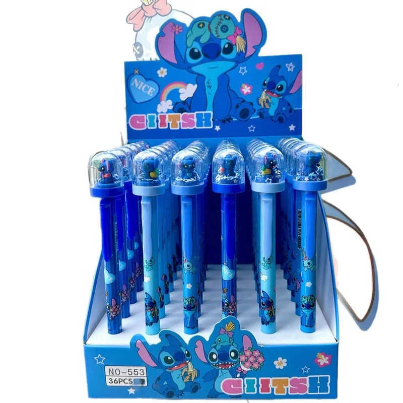 Disney 36Pcs Erasable Gel Pen Cartoon Set Stitch Creative Landscape Bottle 05Mm Blue Side Pen Students Learn Office Stationery H251220